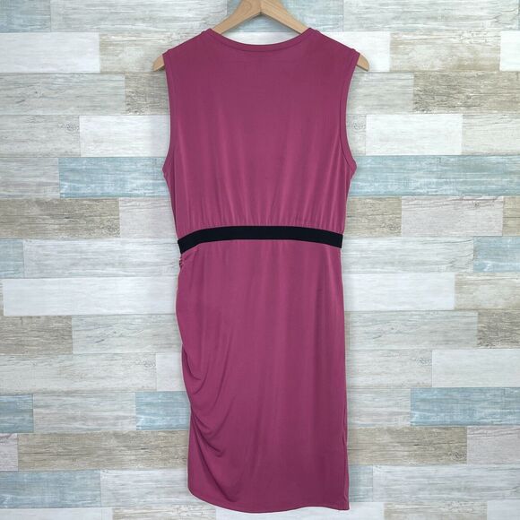 BCBGMaxAzria Side Ruched Asymmetric Tank Dress Purple Stretchy Womens Medium - Picture 4 of 10